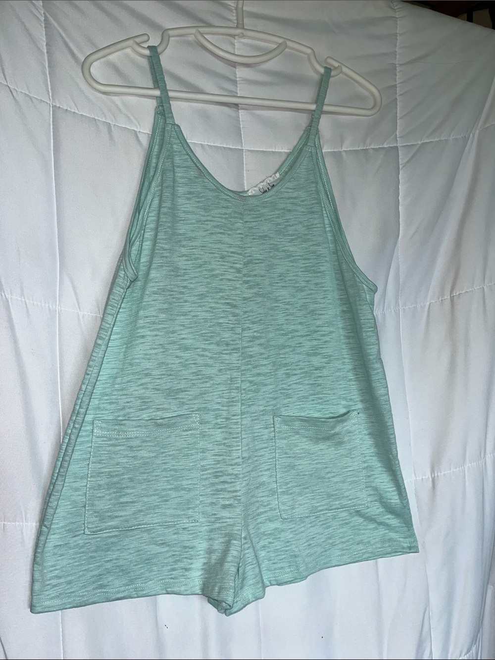 Sadie & Sage Cotton Slub Romper Girls XL Adjustable Strap V Neck Aqua